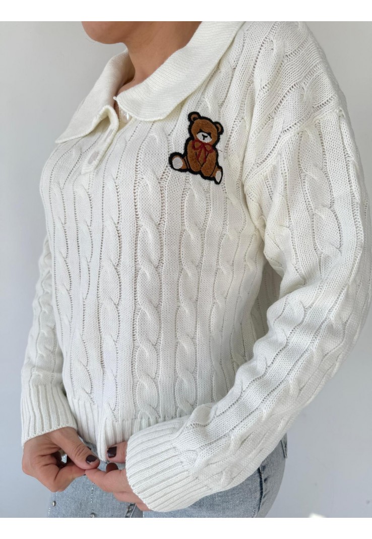 Lovvel Beyaz Ayıcıklı Triko Kazak