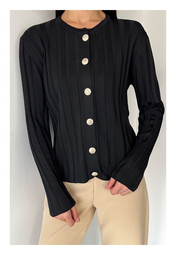 Galy Siyah Örgülü Düğmeli Ceket