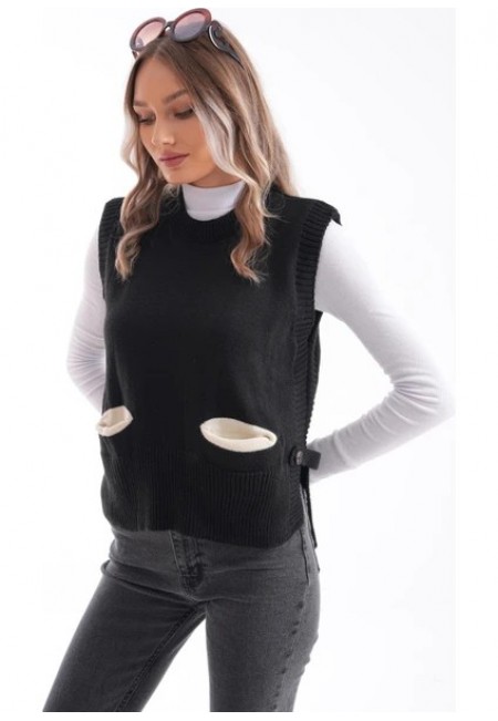 Şimal Siyah Düğmeli Süveter