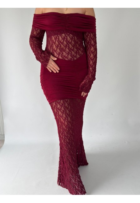 Isso Bordo Dantelli Boydan Elbise Isso Bordo Dantelli Boydan Elbise