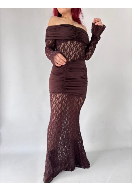 Isso Kahverengi Dantelli Boydan Elbise Isso Kahverengi Dantelli Boydan Elbise