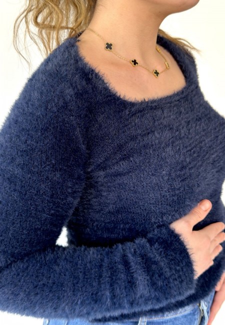 Miwer Mavi Peluş Kazak Miwer Mavi Peluş Kazak