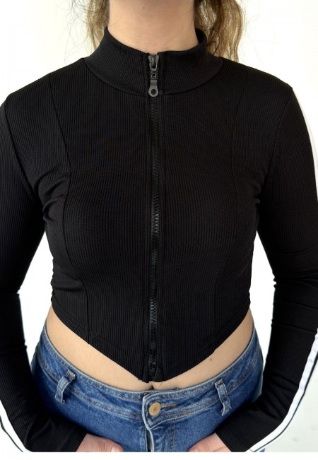 Fermuarlı Siyah Crop Fermuarlı Siyah Crop