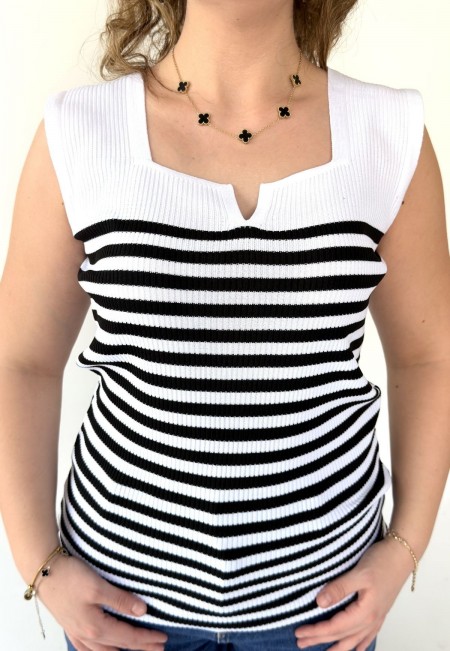 Tahen Beyaz Siyah Kalın Askılı Tişört Tahen Beyaz Siyah Kalın Askılı Tişört