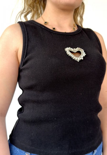 Avrile Siyah Kalın Askılı Tişört