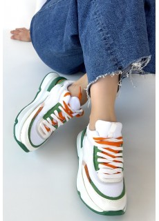 Aleh Beyaz Cilt Yeşil Detaylı Çift Bağcıklı Spor Ayakkabı