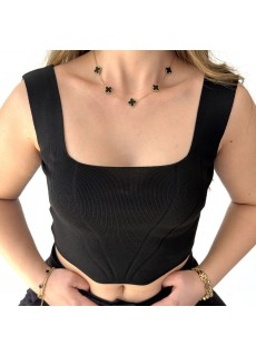 Roty Siyah Kalın Askılı Crop