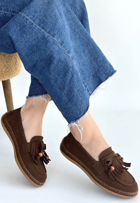 Boriy Kahverengi Deri Tozu Süet Babet Ayakkabı Boriy Kahverengi Deri Tozu Süet Babet Ayakkabı