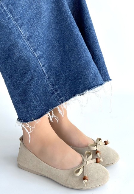 Cear Bej Deri Tozu Süet Babet Ayakkabı Cear Bej Deri Tozu Süet Babet Ayakkabı