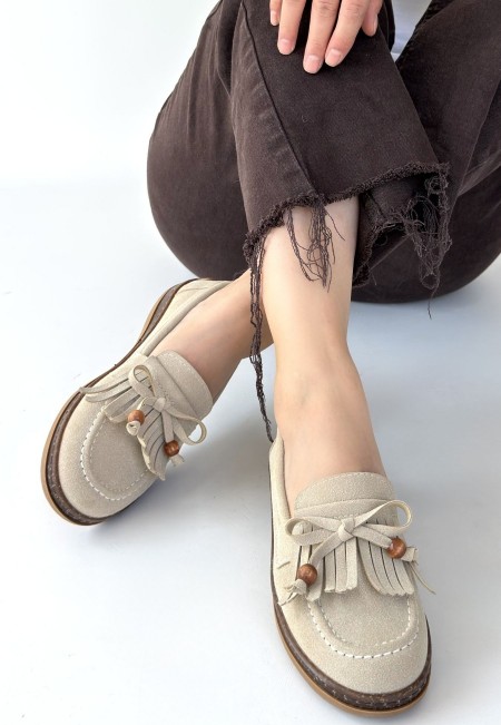 Boriy Bej Deri Tozu Süet Babet Ayakkabı Boriy Bej Deri Tozu Süet Babet Ayakkabı