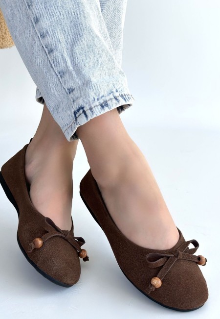 Cear Kahverengi Deri Tozu Süet Babet Ayakkabı Cear Kahverengi Deri Tozu Süet Babet Ayakkabı