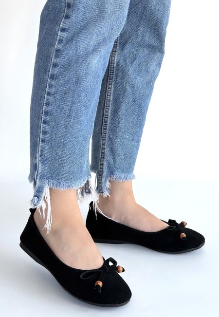 Cear Siyah Deri Tozu Süet Babet Ayakkabı Cear Siyah Deri Tozu Süet Babet Ayakkabı