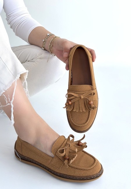 Boriy Taba Deri Tozu Süet Babet Ayakkabı Boriy Taba Deri Tozu Süet Babet Ayakkabı