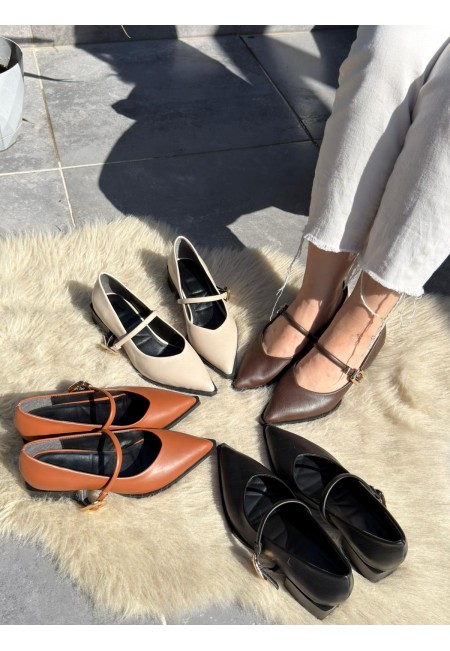 Galye Bej Cilt Topuklu Ayakkabı