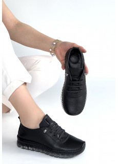 Jiten Siyah Deri Bağcıklı Spor QAyakkabı