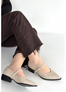 Galye Bej Cilt Topuklu Ayakkabı