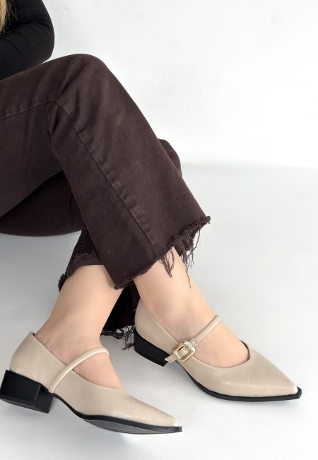 Galye Bej Cilt Topuklu Ayakkabı