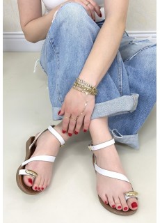 Mowin Beyaz Deri Kemerli Sandalet