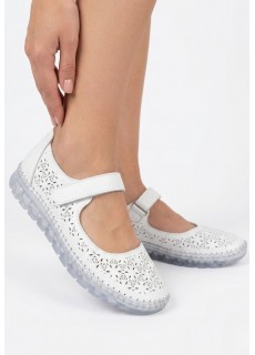 Sina Beyaz Deri Cırt Cırtlı Babet Ayakkabı