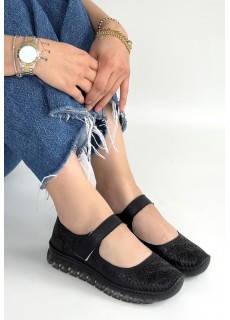 Sina Siyah Deri Cırt Cırtlı Babet Ayakkabı