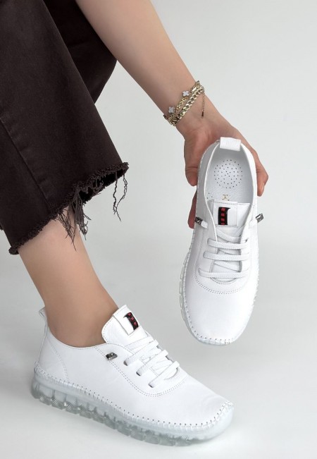 Jiten Beyaz Deri Bağcıklı Spor Ayakkabı