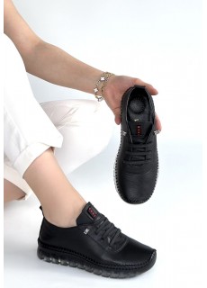 Jiten Siyah Deri Bağcıklı Spor QAyakkabı