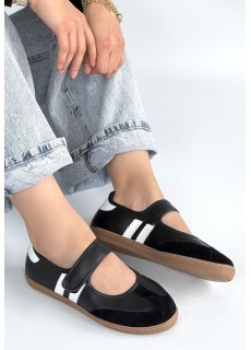 Menja Siyah Cilt Cırt Cırtlı Babet Ayakkabı