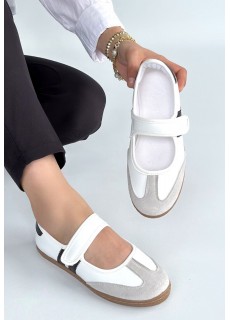 Menja Beyaz Cilt Cırt Cırtlı Babet Ayakkabı