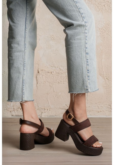 Wowi Kahverengi Süet Topuklu Sandalet