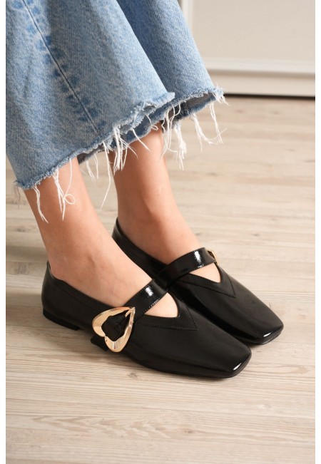 Signa Siyah Cilt Babet Ayakkabı