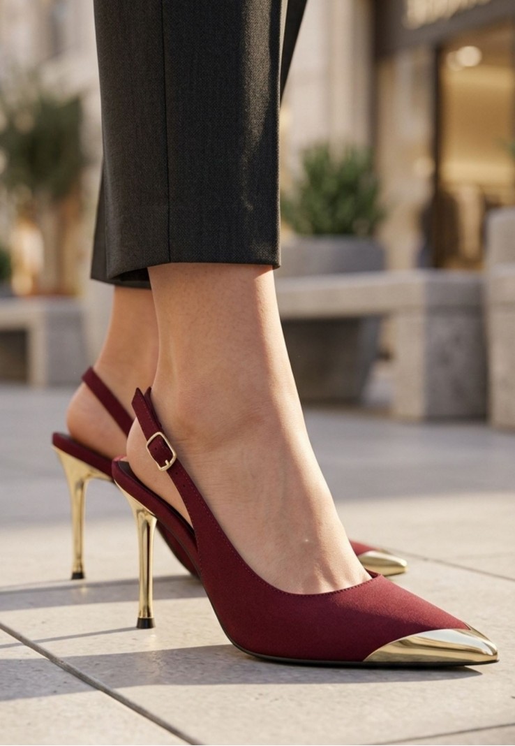 Puen Bordo Saten Stiletto Ayakkabı