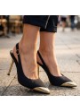 Puen Siyah Saten Stiletto Ayakkabı