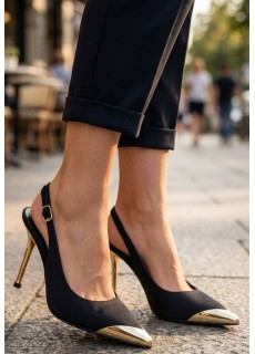 Puen Siyah Saten Stiletto Ayakkabı